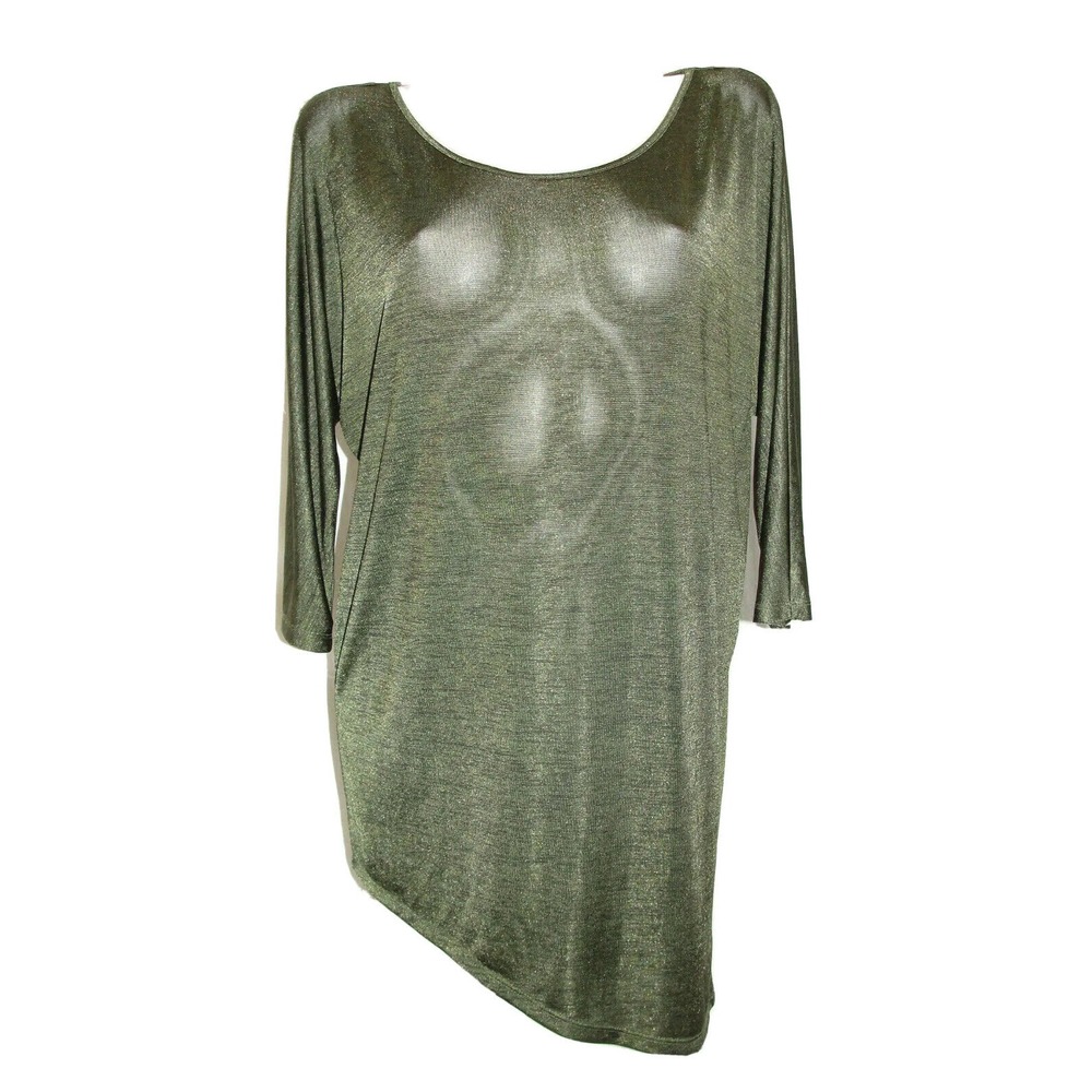 INC International Concepts Womens Olive Green Metallic Asymmetrical Tunic Top M
